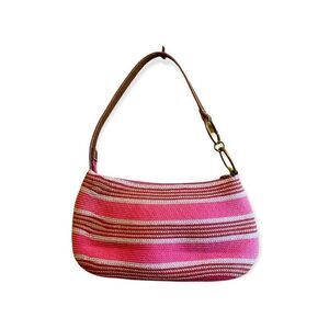 NWOT Braided shoulder bag with pink stripes and leather strap